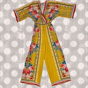 Juniors Flying Monkey Deep Yellow Floral Romper with Wide Leg Cut XS